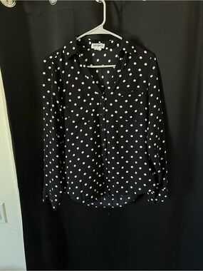 Express Black and White Polka Dot Button-Up Shirt